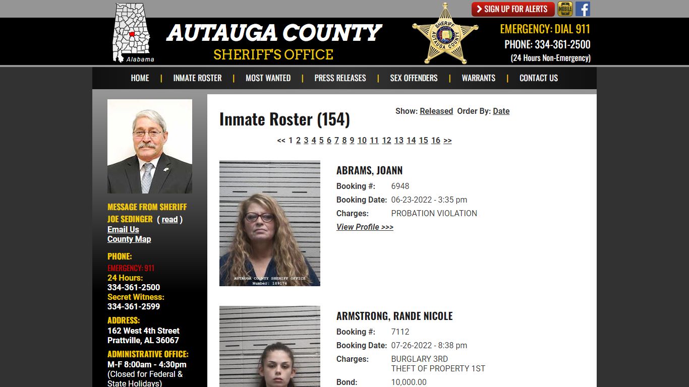 Inmate Roster - Current Inmates - Autauga County, AL ...